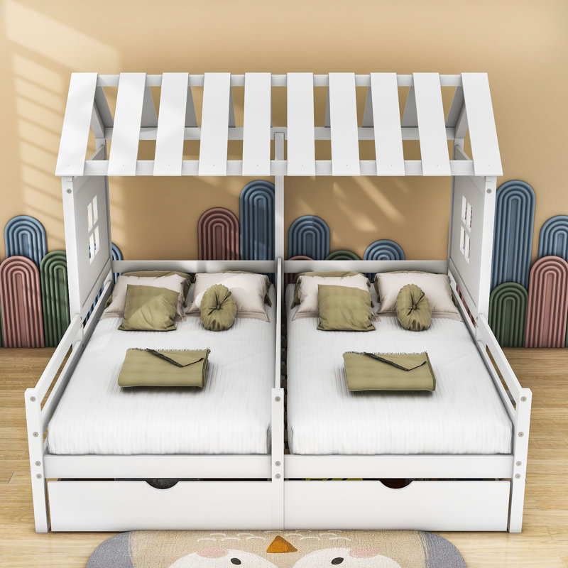 Charleston Twin 2 Drawers Wood Platform Bed with Guardrail, White