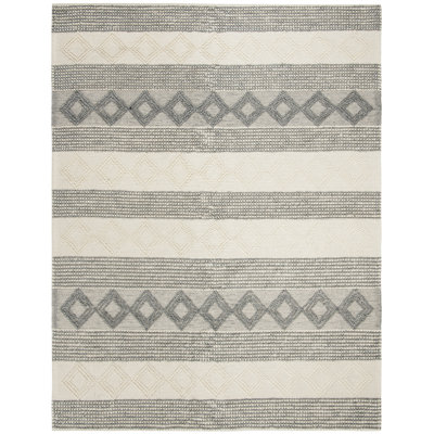Jacques Hand Woven Wool/Cotton Southwestern Rug in Ivory/Gray