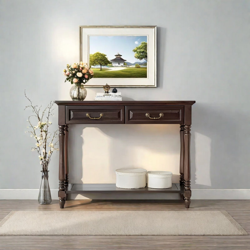 Modern Minimalist Console Table, Dark Brown Wood