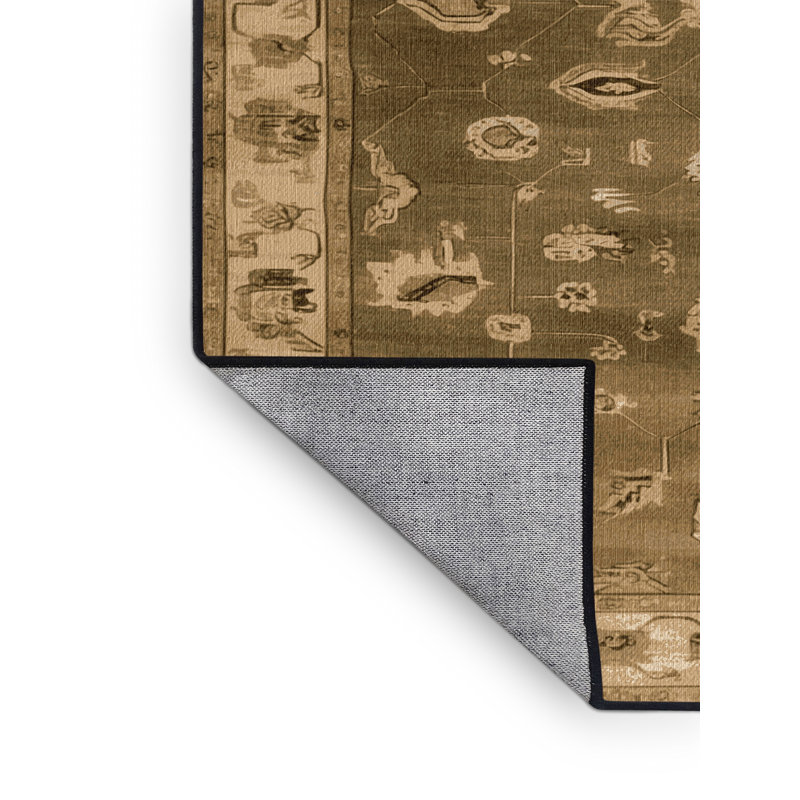 Machine Washable Overdyed Brown Area Rug, Round 4'