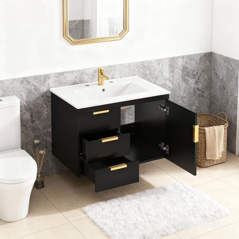 Wall Mounted Bathroom Cabinet With Sink&Drawers, Black