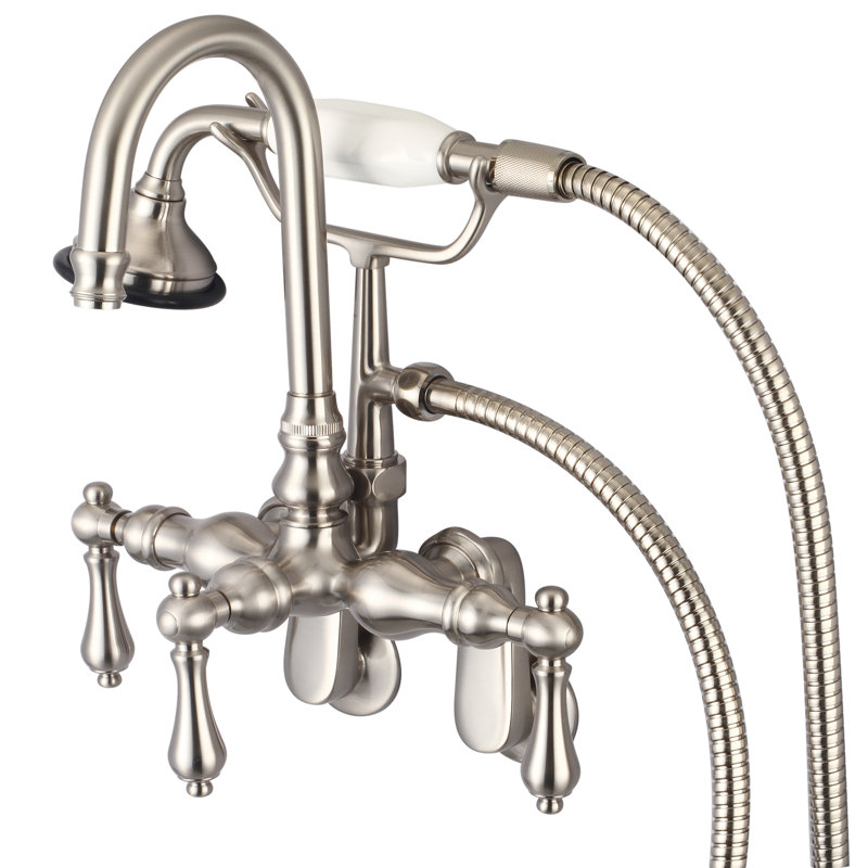 Stonington 3 Handle Wall Clawfoot Tub Faucet, Lever Handles, Brushed Nickel