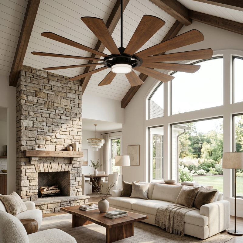Grand ventilateur de plafond avec lumière, ventilateur de plafond réversible à moteur à courant continu à haut débit d'air de 8918 pi³ / min avec télécommande, lumière DEL à 3 couleurs, ventilateur de plafond pour grandes pièces