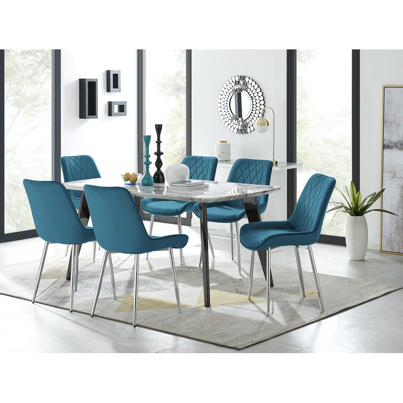 Chowchilla 7 - Piece Dining Set, Blue/Silver
