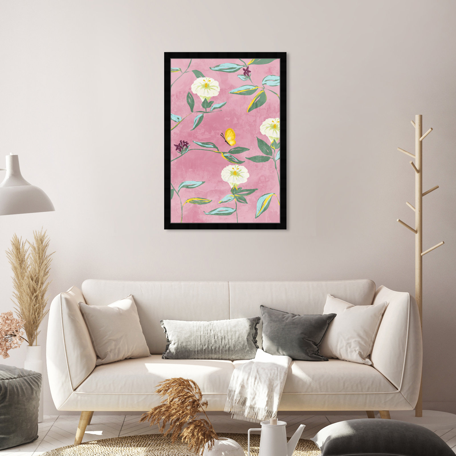 Floral Spring Tapestry Pattern Print, Black, 32" H x 22" W