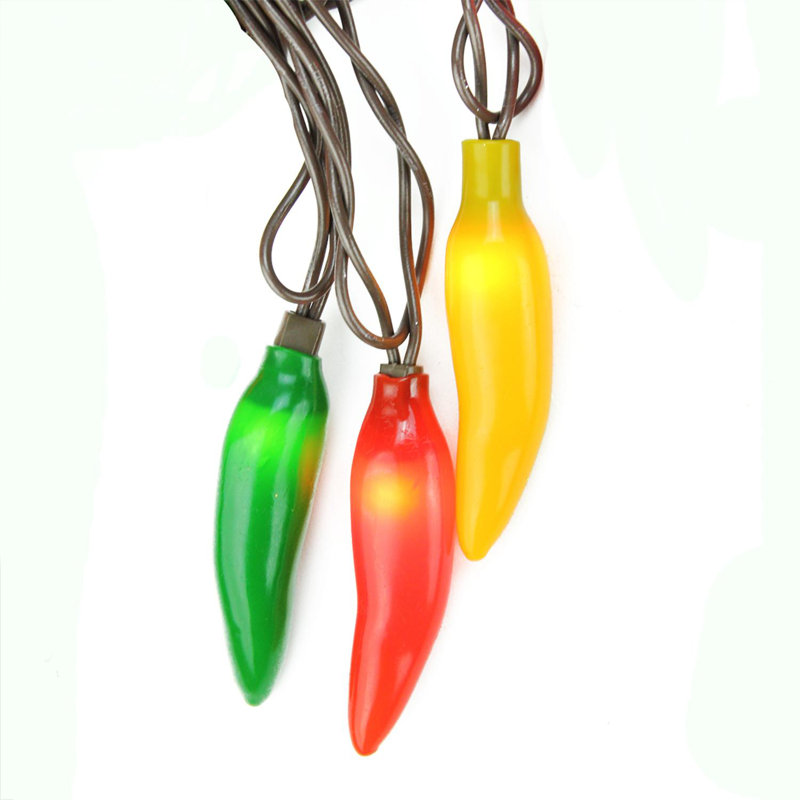Guirlande de 35 piments avec fil brun 22,5 pi, Jaune/rouge/vert