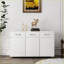 Buffet avec 3 portes 3 tiroirs, armoire de rangement moderne blanche | Panneau de fibres à densité moyenne E1 | Capacité de charge de 100 lb