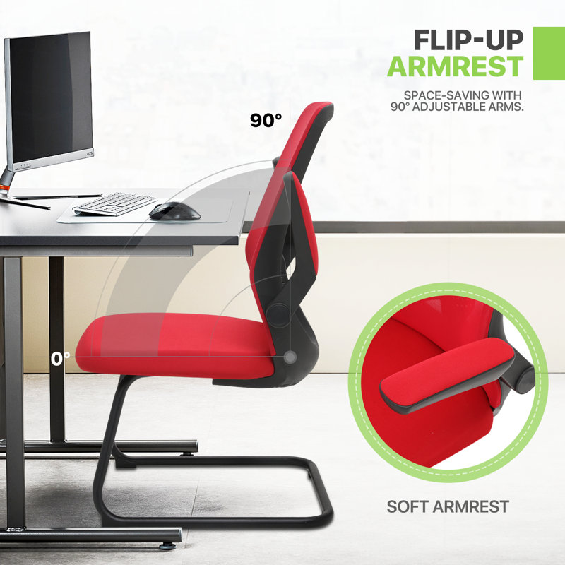 Chaise de travail, siège de bureau en filet avec dossier de soutien lombaire et accoudoirs rabattables, Rouge