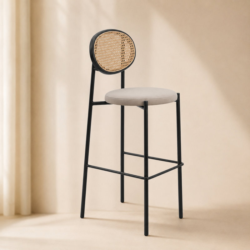 Tabouret de bar moderne en tissu Euston, 1, Bleu marine