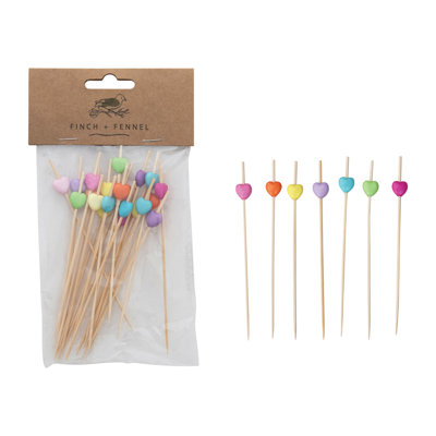 50‑Piece Bamboo Single‑Use Picks with Heart‑Shaped Handles
