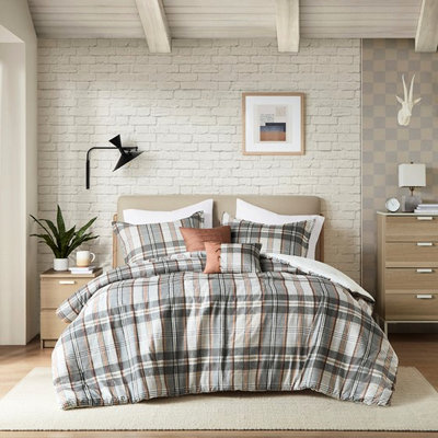 Édredon double / grand avec motif écossais, rembourrage, 2 taies décoratives, coussins décoratifs, microfibre, imprimé, taies décoratives et literie moderne