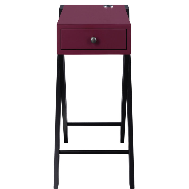 Burgundy And Black Side Table With Functional Ports Drawer Port In Elegant Design