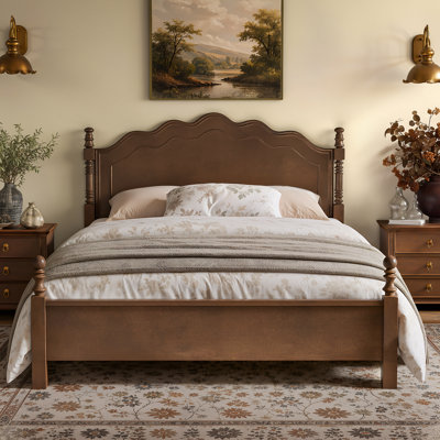 Henry Queen Traditional Wood Platform Bed with Curved Headboard