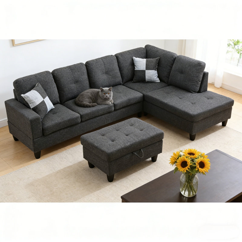 103.5'' Upholstered Sleeper Sofa, Black 100% Linen