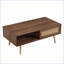 Table basse en noyer PE en rotin avec rangement pour porte coulissante, pieds en bois massif faciles à nettoyer et robustes pour le salon