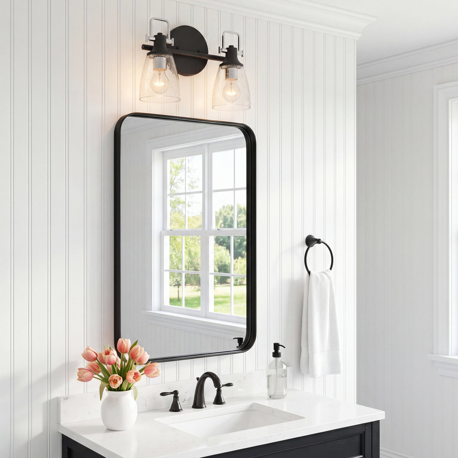 Hinkley Easton 2-Light Vanity Light, Black/Chrome