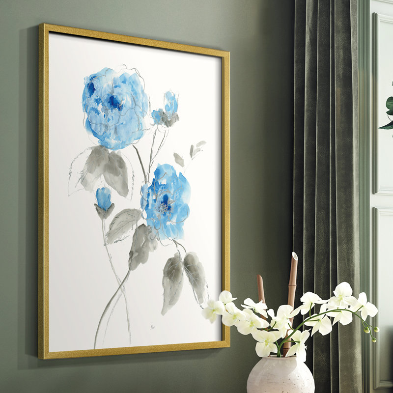 Sketchy Blue III Framed Print - Solid Wood, Gold, 28" H x 22" W