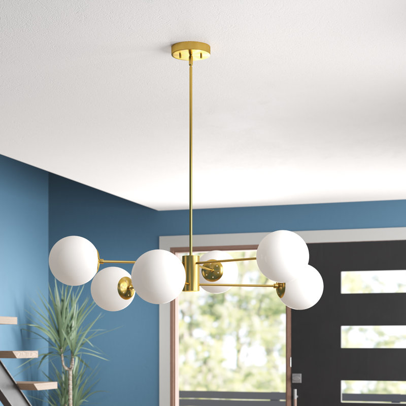 Glint 6 - Light Dimmable Sphere Chandelier, Satin Brass