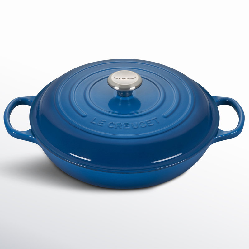 Marseille Blue Enameled Cast Iron Braiser with Lid, 2.25 qt