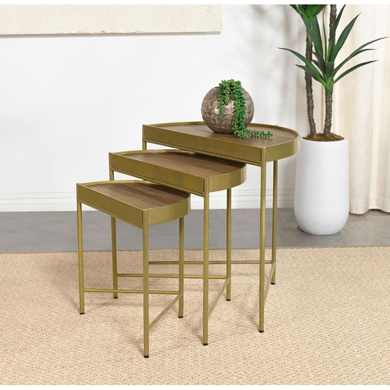 Table gigogne 3 pièces Myrah avec plateau encastré brun et or Myrah