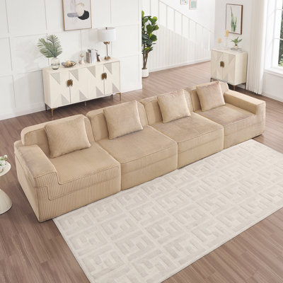 Canapé modulaire sans siège à 4 places avec assise profonde, canapé modulaire Cloud, conception moderne, coussins décoratifs et tissu en velours côtelé pour un confort ultime