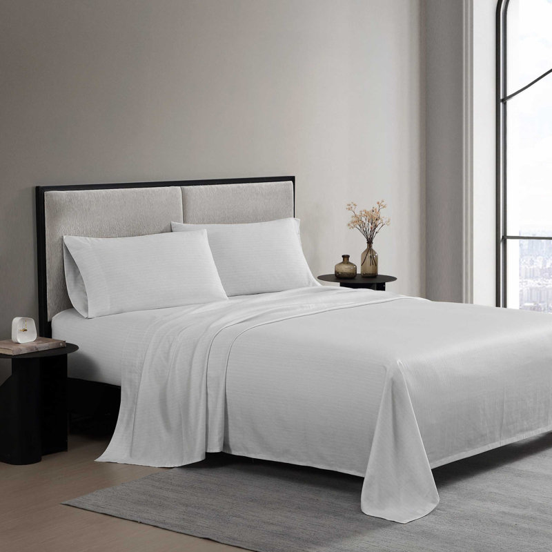 Vera Wang Etched Stripe Cotton Grey Sheet Set, Queen