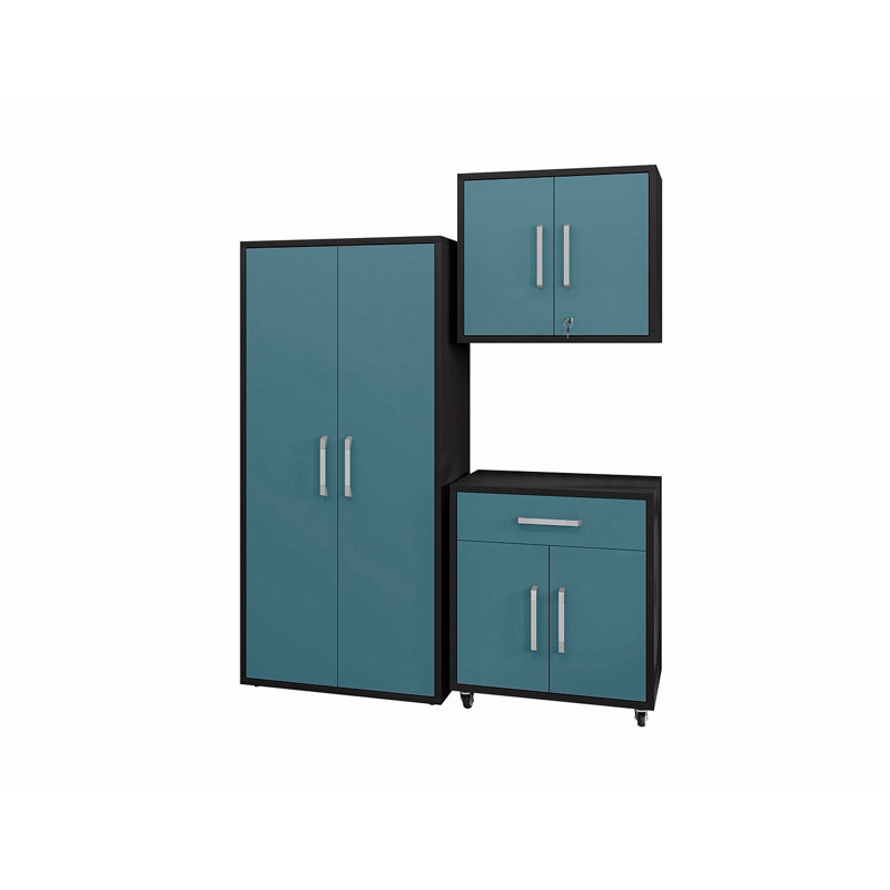 Aseem 3 Piece Storage System, Matte Black/Aqua Blue