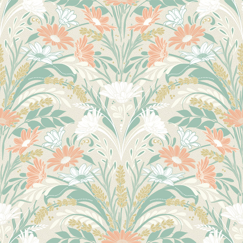 Chaoyichi Värmdö Scandinavian Floral Design 10.05m x 53cm Wallpaper Roll, Orange/Green/Beige