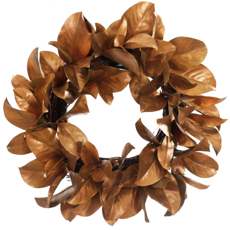 Magnolia Leaf Christmas Polyester Wreath, 24" H x 24" W x 7" D