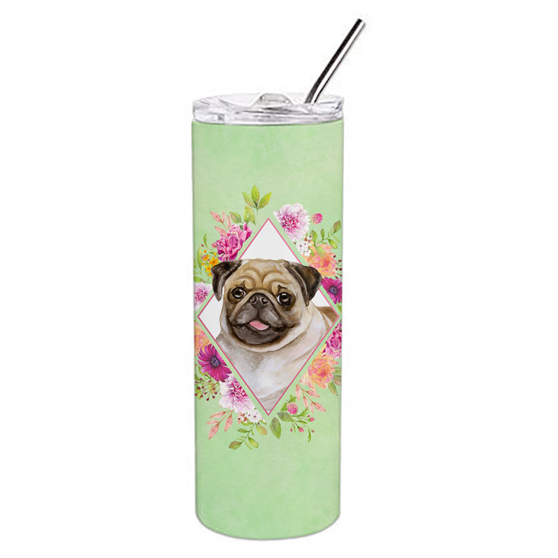 E23BF9F8391D466E9CA4F8DFEBD9A7DB de verre 20 oz à double paroi en acier inoxydable chiot, Gray Fawn Pug, Vert