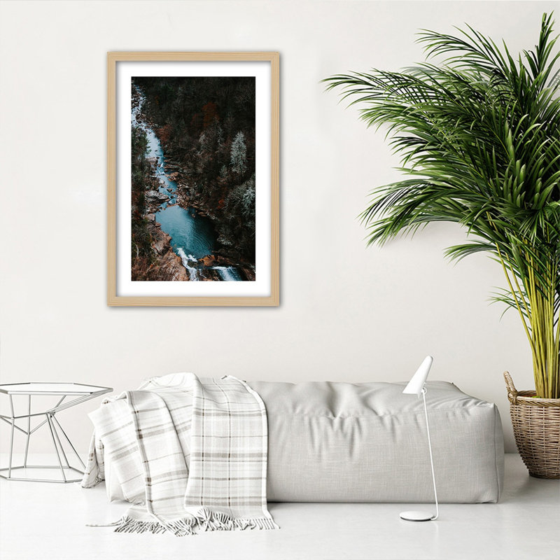 Forest, River, Mountains, Nature - Single Picture Frame Print, Tan, 45cm H x 30cm W