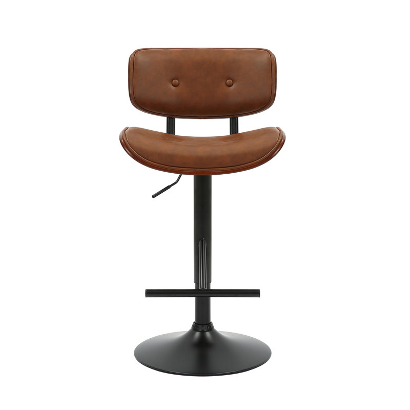 Caneghem Height Adjustable Swivel Faux Leather Mid-Century Bar Stool, Brown