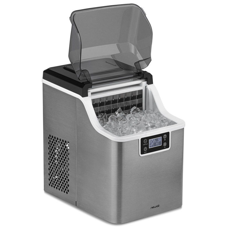 Machine à glaçons de comptoir Newair, 45 lb de glace par jour avec la technologie FrozenFallTM, la fonction d'auto-nettoyage automatique, les réglages personnalisés de l'épaisseur de la glace, le distributeur de bouteille d'eau de 1 gallon, la minute