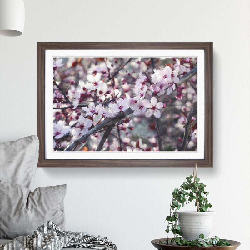 Pink Cherry Blossom Flowers Vol.8 - Framed Print, 36cm H x 48cm W x 2cm D, Walnut Framed