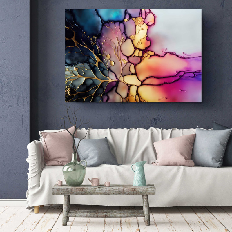 Abstrait coloré sur toile, H 30 po x l 45 po x P 1 po
