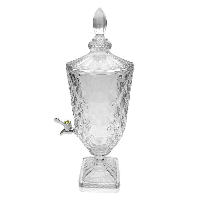 3L Beverage Dispenser with Stainless Tap, Glass Drink Dispenser for Parties, Glass Iced Drink Dispenser with Wide Mouth for Party Wedding Home Picnic Birthday