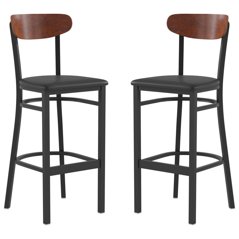 Tabouret de bar en métal Everlena, Noir, Noyer