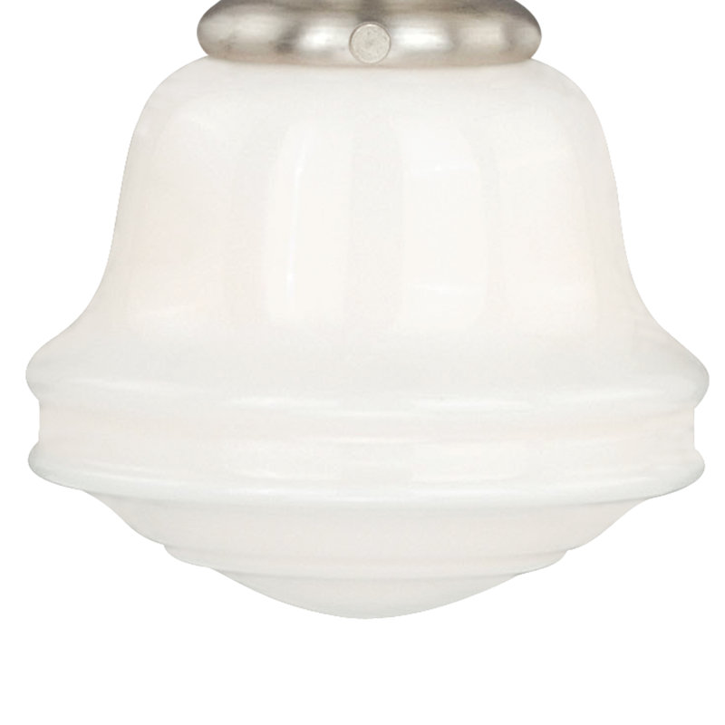 Luminaire suspendu style école 1 lumière Margaree, Nickel satiné, Verre laiteux blanc