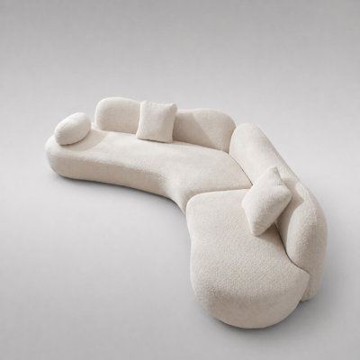 128”Oversized Curved Bouclé Cloud Couch With Pillows,Modern Sculptural Organic Shape Sectional Sofa For Living Room