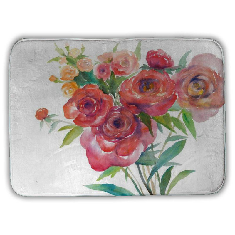 Watercolor bouquet of flowers Bath Mat with Non-Slip Backing - Quick Dry Memory Foam Bathroom Rug - Absorbent - Modern Plush Spa-Style - Machine Washable
