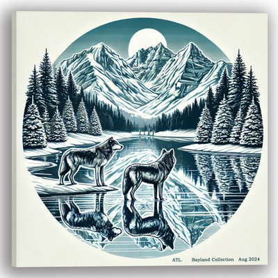«Winter Wolves Reflection in Mountain Lake», reproduction d'art sur toile