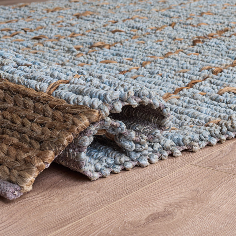 Alegria Natural Fiber Hand Loomed Jute/Cotton Geometric Rug in Light Blue/Brown, Rectangle 3' x 5'
