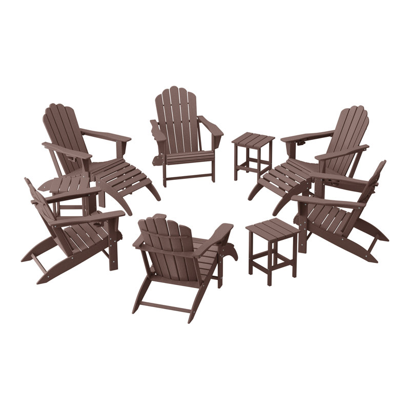Outdoor Poly Adirondack Chair With Ottoman And Side Table 12-Piece Set, Dark Brown