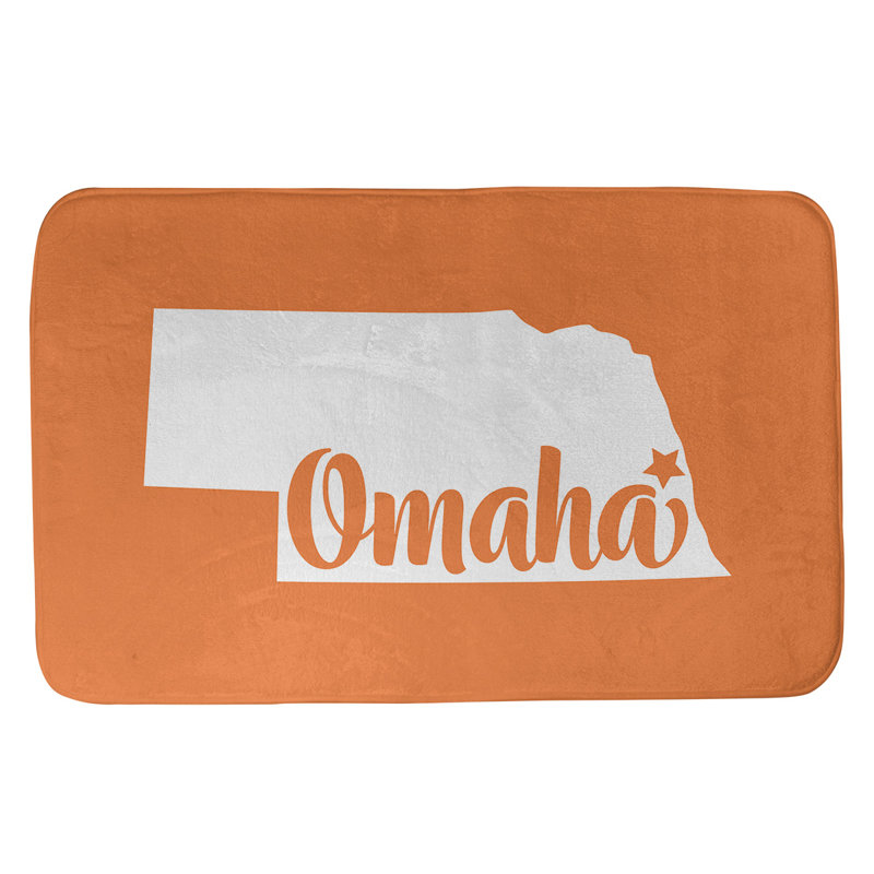 Tapis rectangulaire antidérapant pour salle de bain, L 17 po x L 21 po, Orange, Omaha Nebraska
