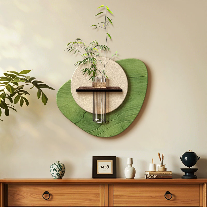 Art mural grès vert et blanc à forme libre, H 17,32 po x l 19,69 po