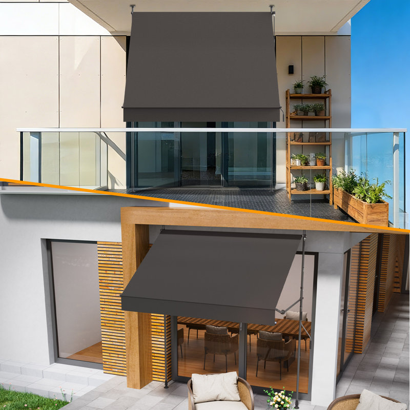 HOMEDEMO Manual Retractable Awning, 98"W x 118"H Retractable Side Bar 47-59", NO Drilling Awings for Backyard Garden Porch Outside Carbon gray