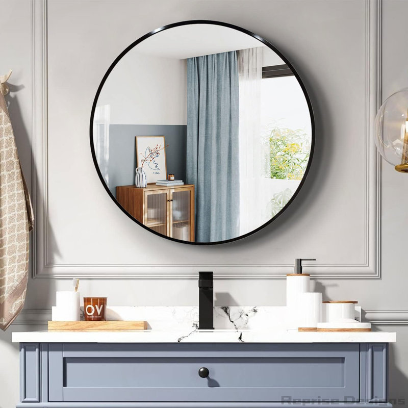 Miroir en métal, Noir, Rond, 36 po x 36 po