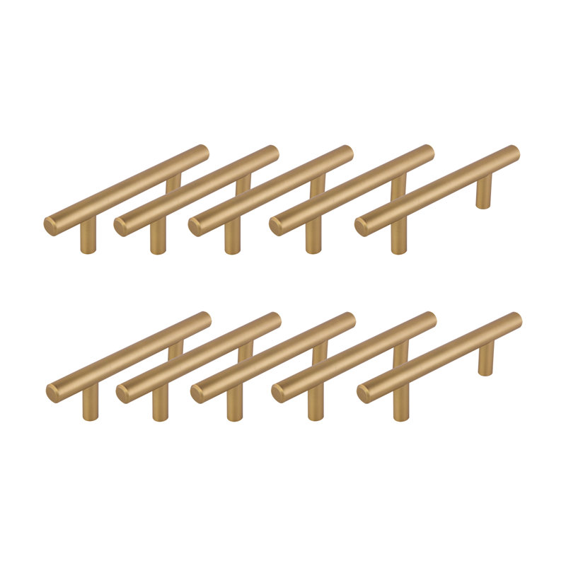 5-Inch Brushed Brass Modern Cabinet Bar Pulls, Set of 10