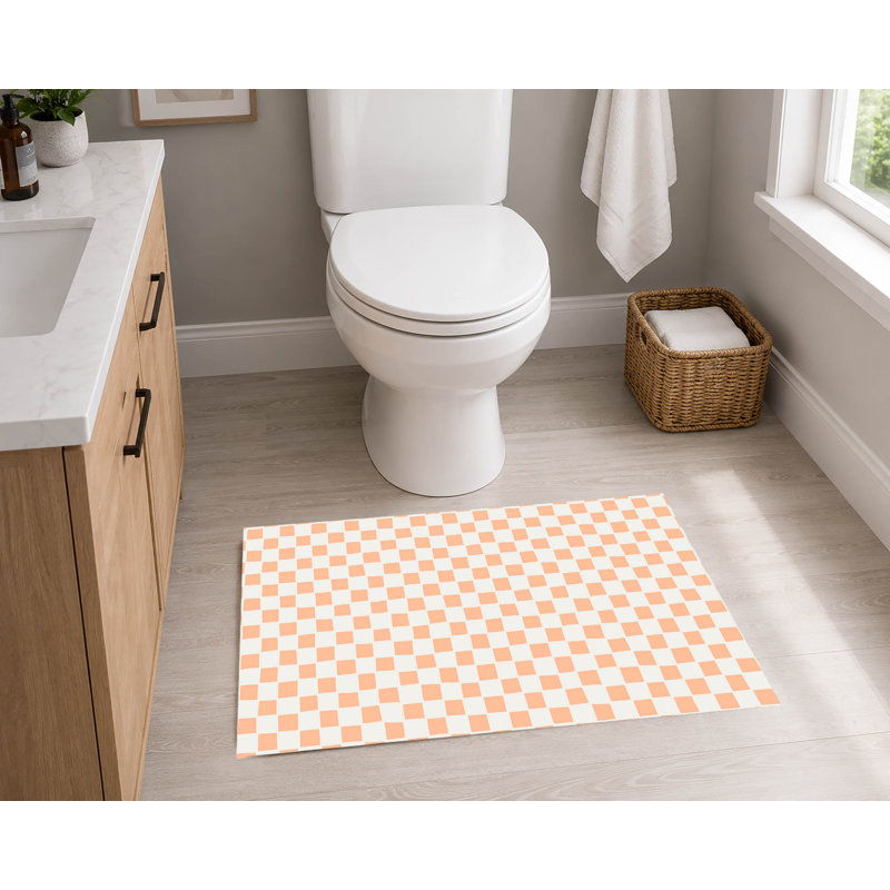 Checkered Absorbent Non-Skid Rectangular Toilet Mat
