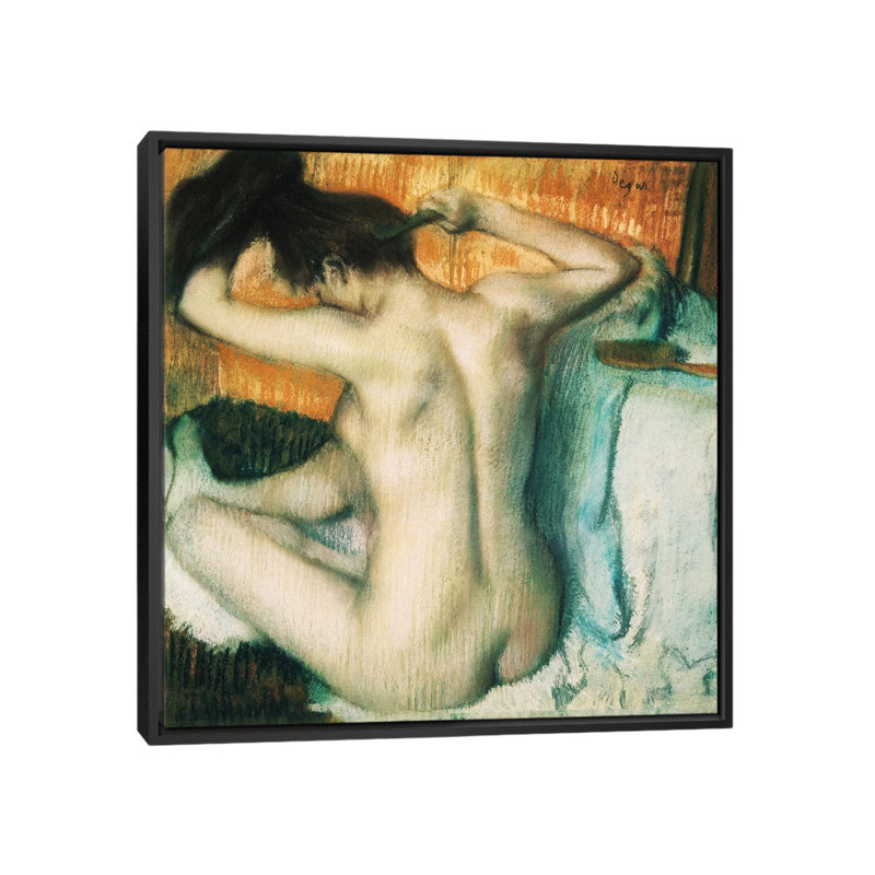 «Woman Combing Her Hair» par Edgar Degas, impression sur toile tendue, H 26 po x l 26 po x P 1,5 po, Toile avec cadre noir
